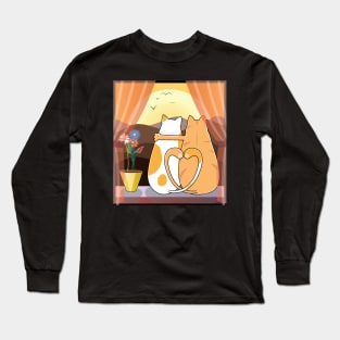 Cat Couple Watching Sunset Long Sleeve T-Shirt